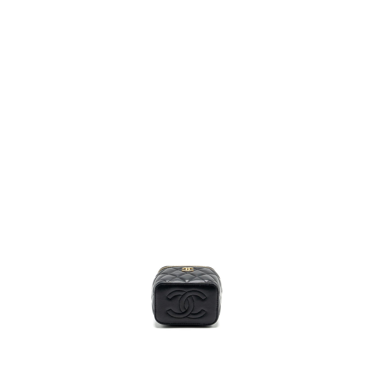 CHANEL TOP HANDLE MINI VANITY CASE WITH CHAIN LAMBSKIN BLACK GHW (MICROCHIP)
