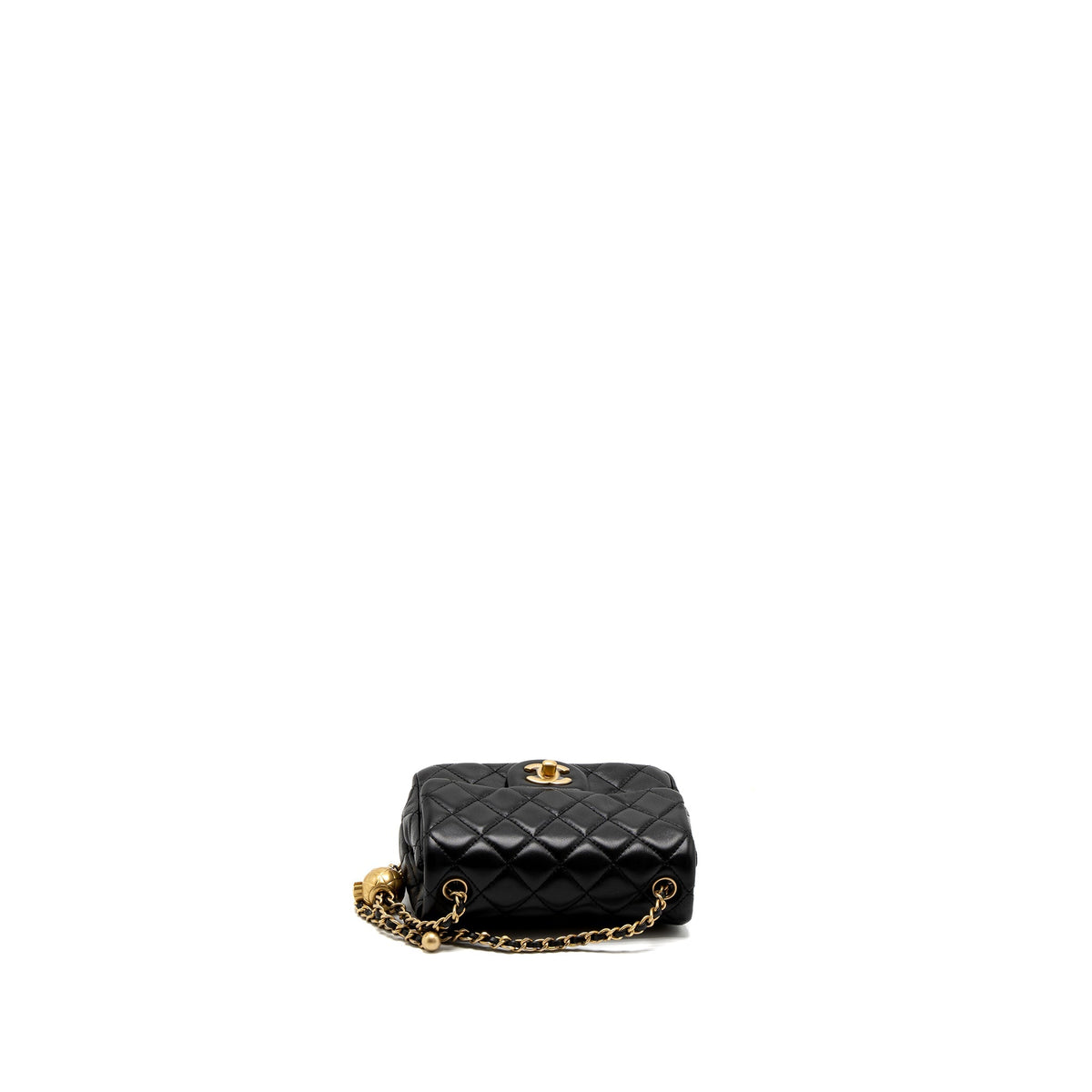 CHANEL PEARL CRUSH MINI SQUARE FLAP BAG LAMBSKIN BLACK BRUSHED GHW (MICROCHIP)
