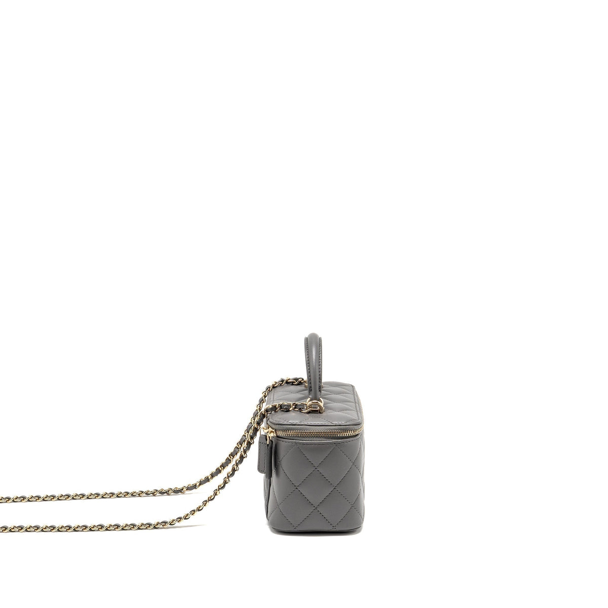 CHANEL TOP HANDLE LONG VANITY WITH CHAIN LAMBSKIN GREY LGHW (MICROCHIP)