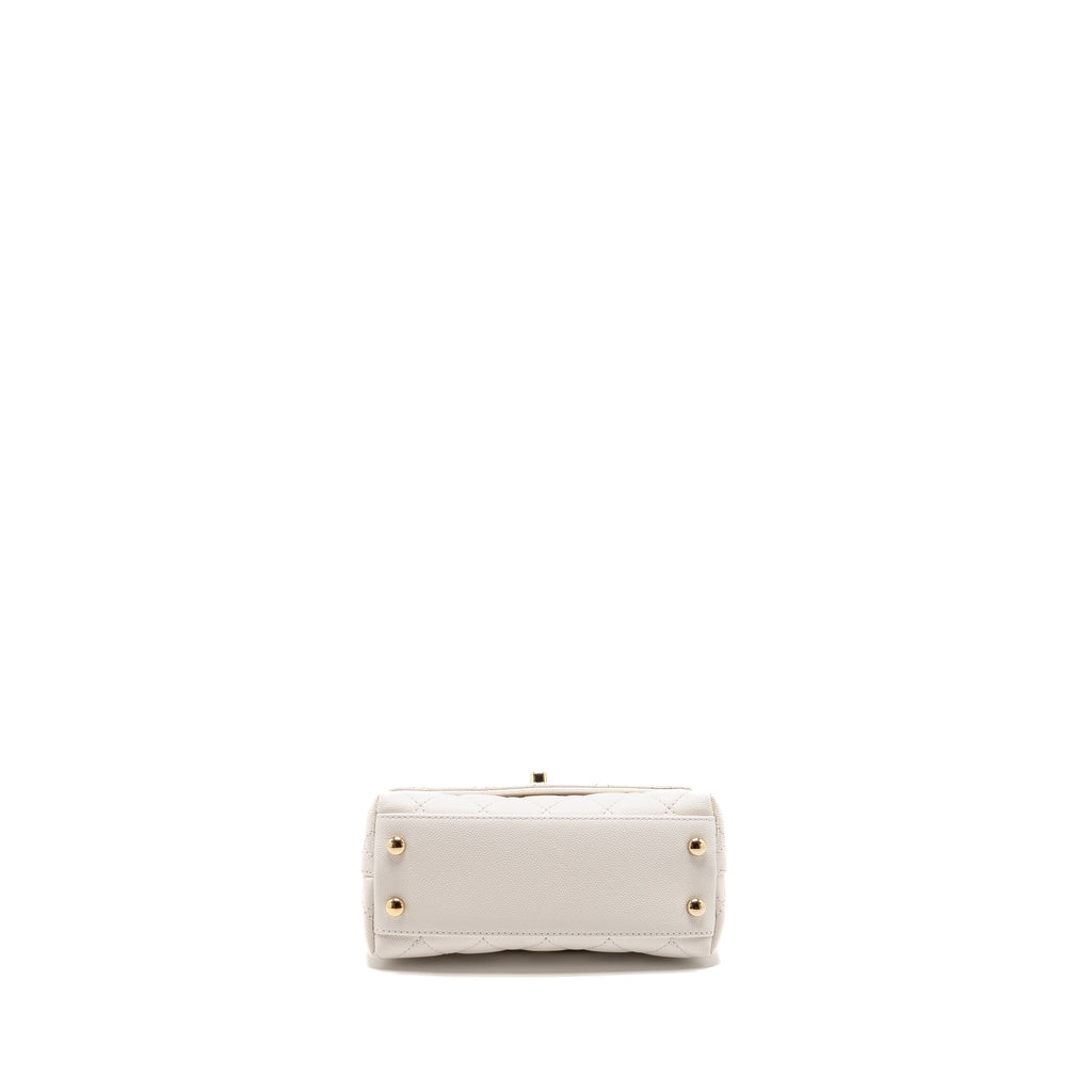 CHANEL MINI COCO HANDLE CAVIAR WHITE LGHW (MICROCHIP)