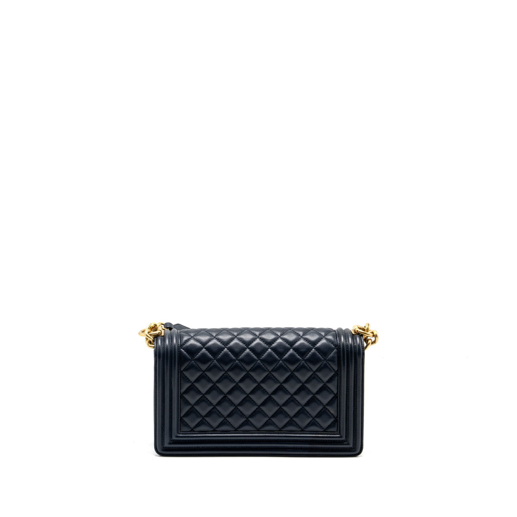 CHANEL 20B MEDIUM BOY BAG WITH TOP HANDLE CALFSKIN NAVY GHW