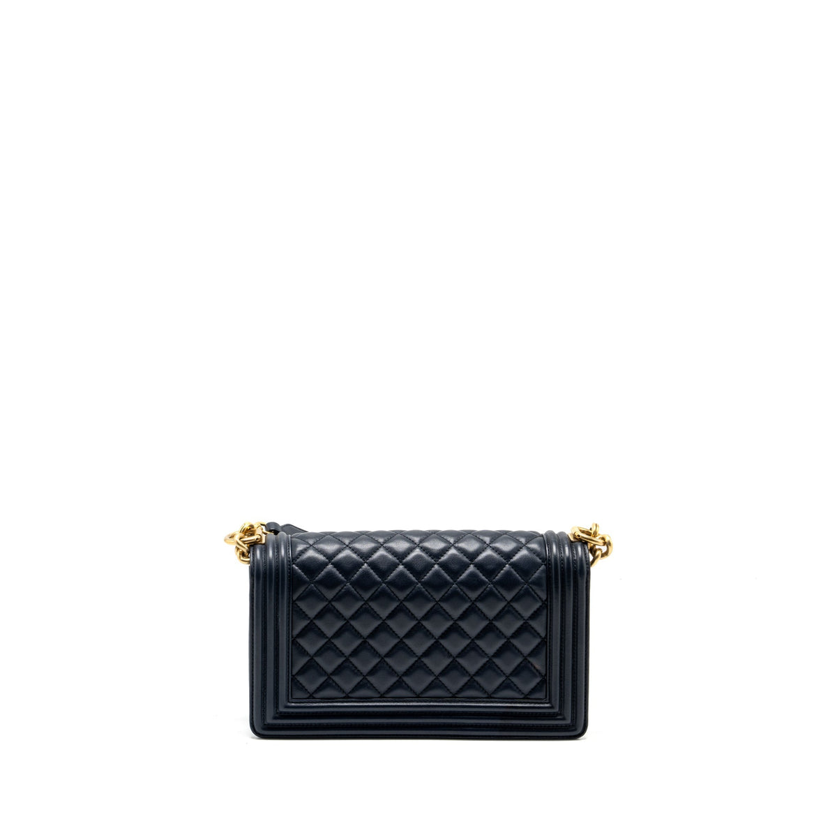 CHANEL 20B MEDIUM BOY BAG WITH TOP HANDLE CALFSKIN NAVY GHW