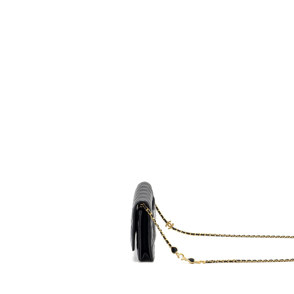 CHANEL COCO HEART WALLET ON CHAIN LAMBSKIN BLACK GHW (MICROCHIP)