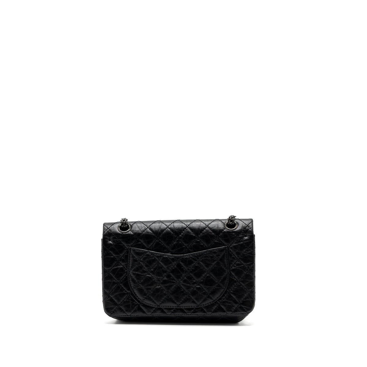 CHANEL SMALL 2.55 225 REISSUE FLAP BAG AGED CALFSKIN BLACK WITH BLACK HARDWARE (MICROCHIP)