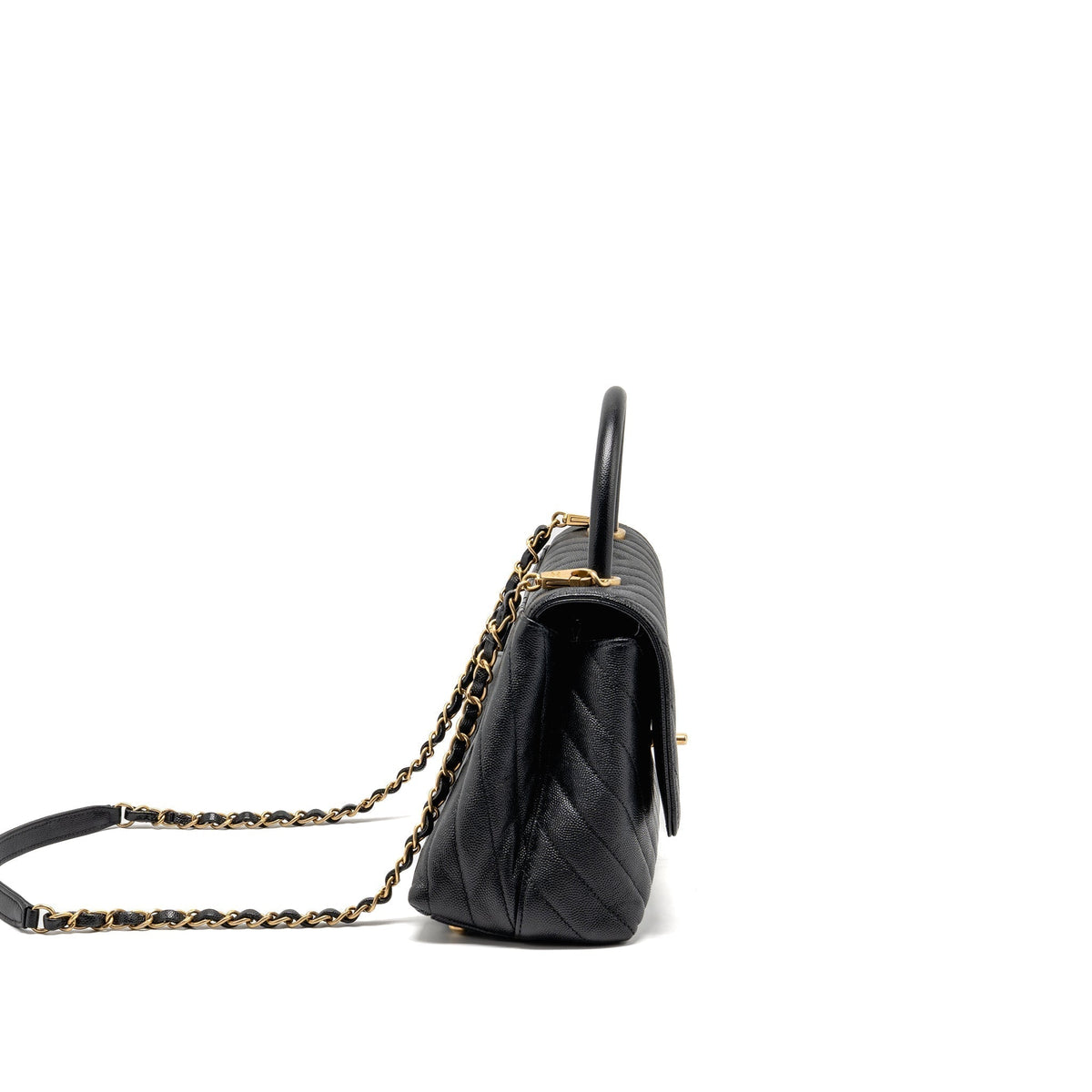 CHANEL MEDIUM CHEVRON COCO HANDLE CAVIAR BLACK GHW