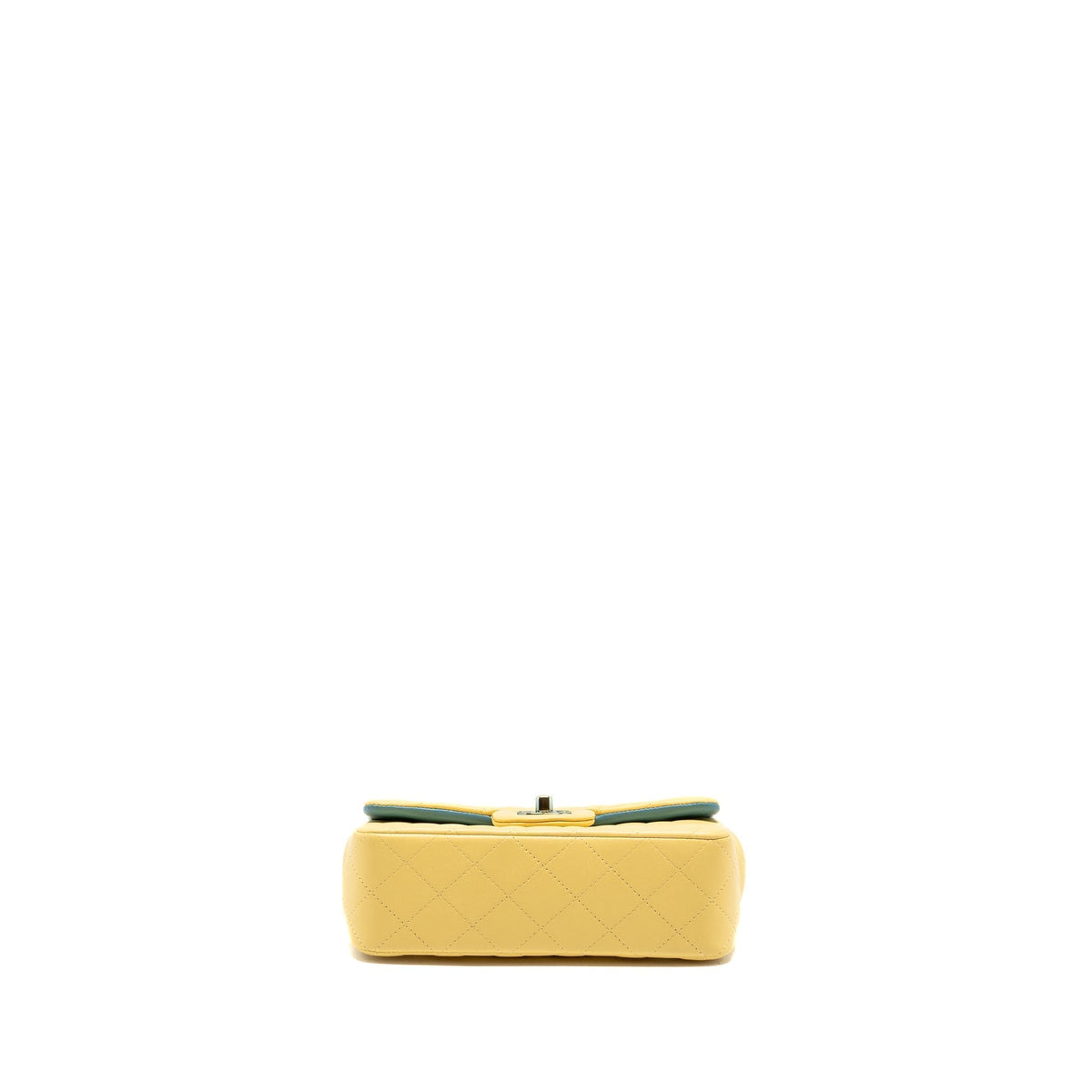 CHANEL MINI RECTANGULAR FLAP BAG LAMBSKIN YELLLOW/BLUE WITH IRIDESCENT BLUE HARDWARE