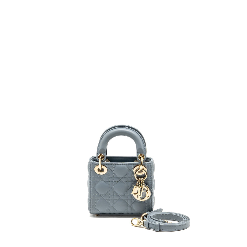 DIOR MICRO LADY DIOR CANNAGE LAMBSKIN GREY LGHW