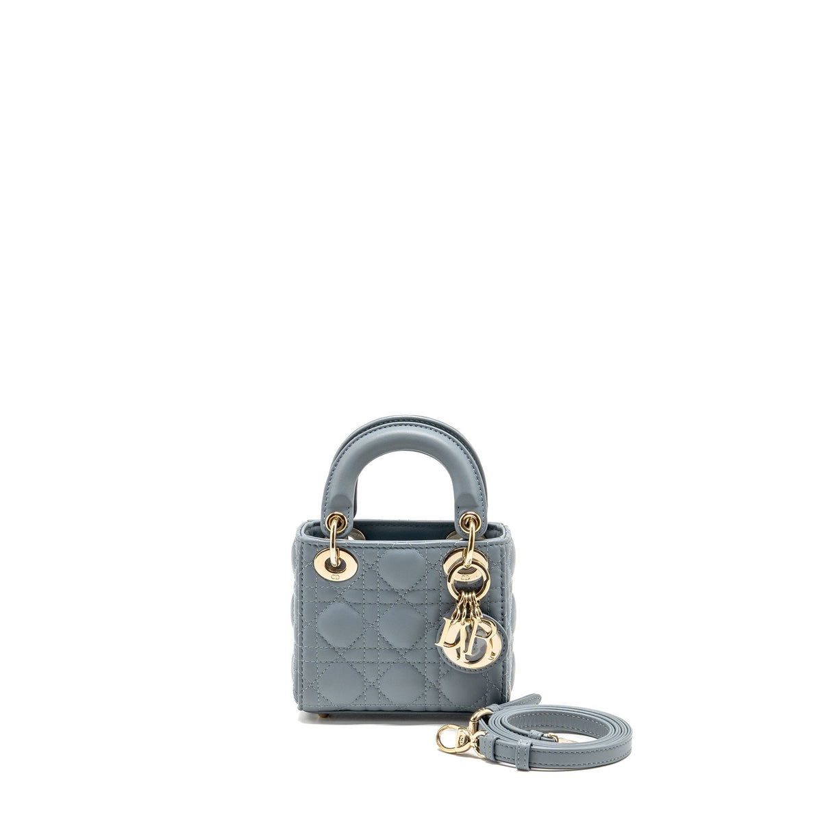 DIOR MICRO LADY DIOR CANNAGE LAMBSKIN GREY LGHW