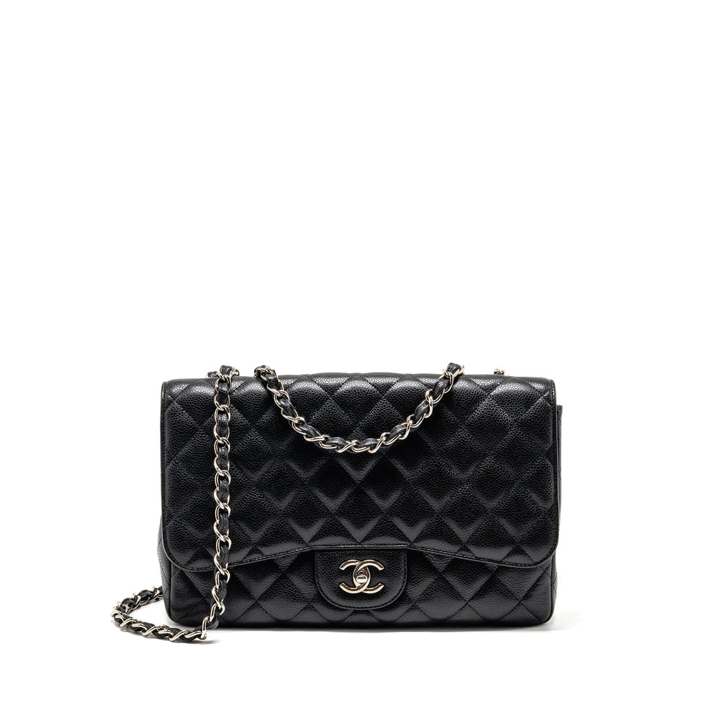 CHANEL JUMBO CLASSIC SINGLE FLAP BAG CAVIAR BLACK SHW
