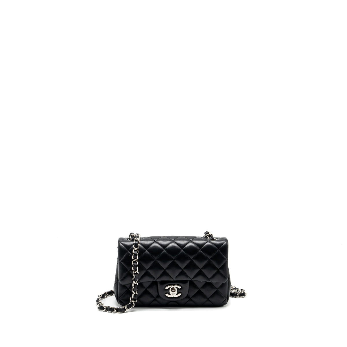 CHANEL MINI RECTANGULAR FLAP BAG LAMBSKIN BLACK SHW