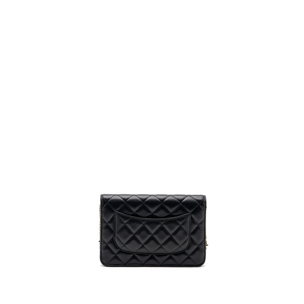 CHANEL COCO HEART WALLET ON CHAIN LAMBSKIN BLACK GHW (MICROCHIP)
