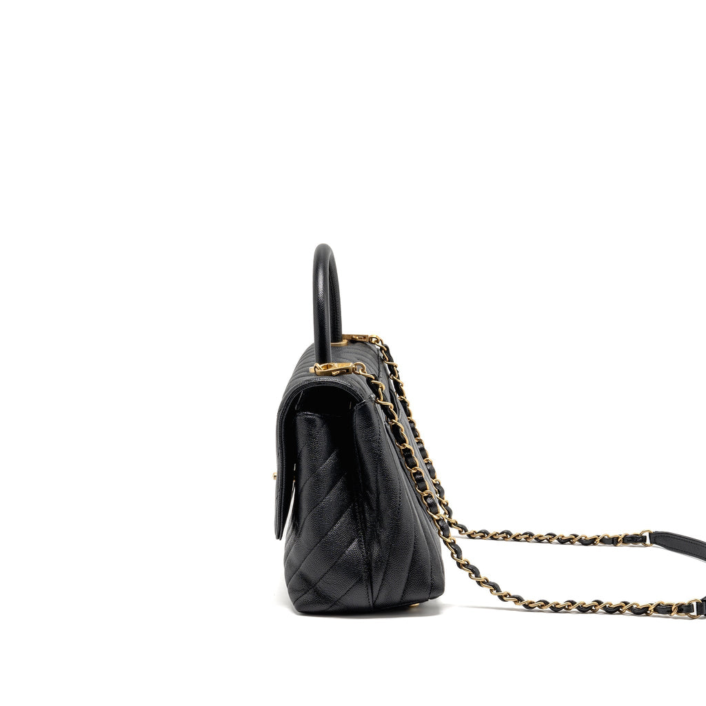 CHANEL MEDIUM CHEVRON COCO HANDLE CAVIAR BLACK GHW