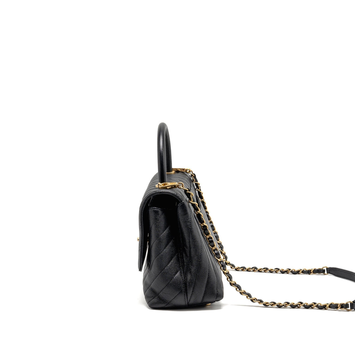 CHANEL MEDIUM CHEVRON COCO HANDLE CAVIAR BLACK GHW