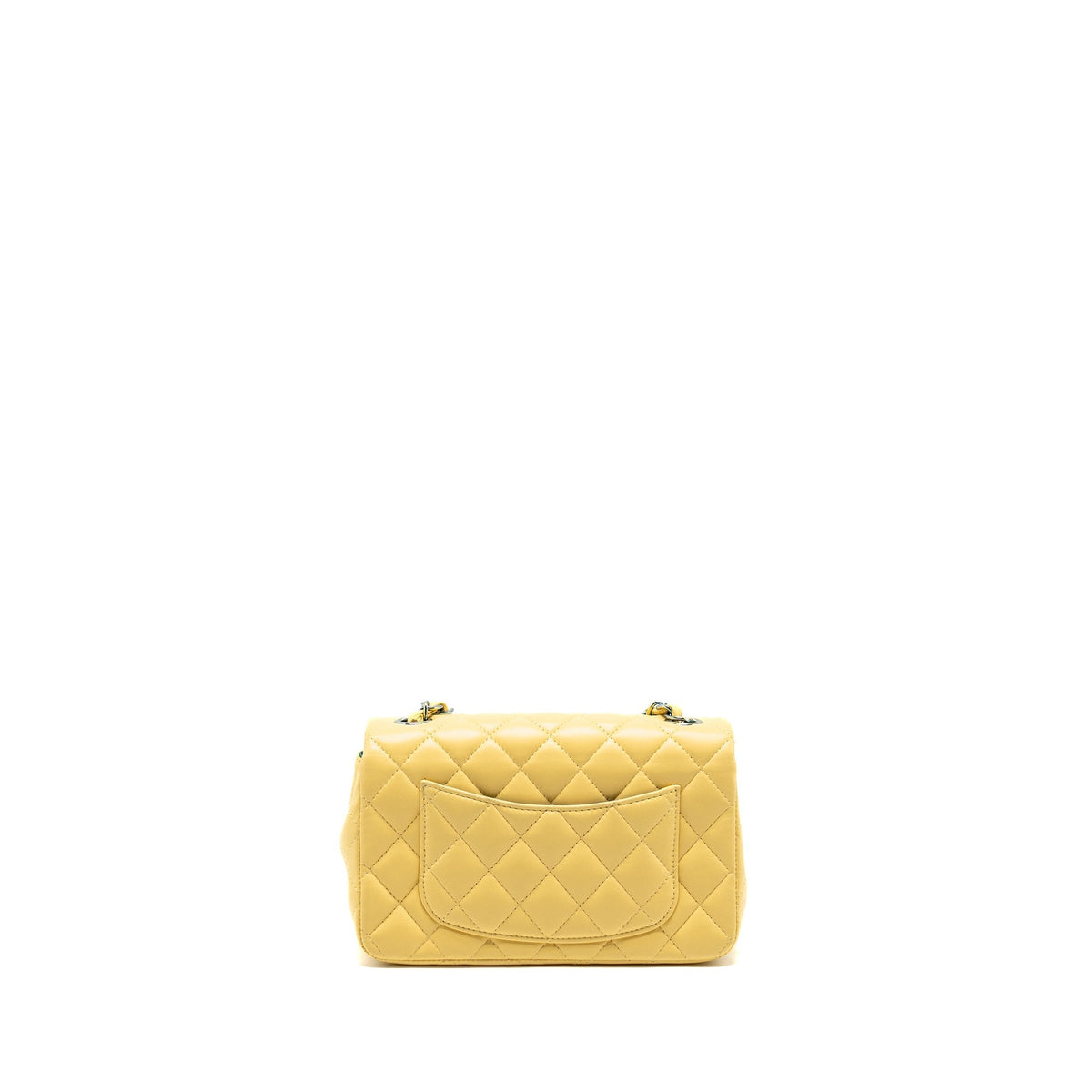 CHANEL MINI RECTANGULAR FLAP BAG LAMBSKIN YELLLOW/BLUE WITH IRIDESCENT BLUE HARDWARE