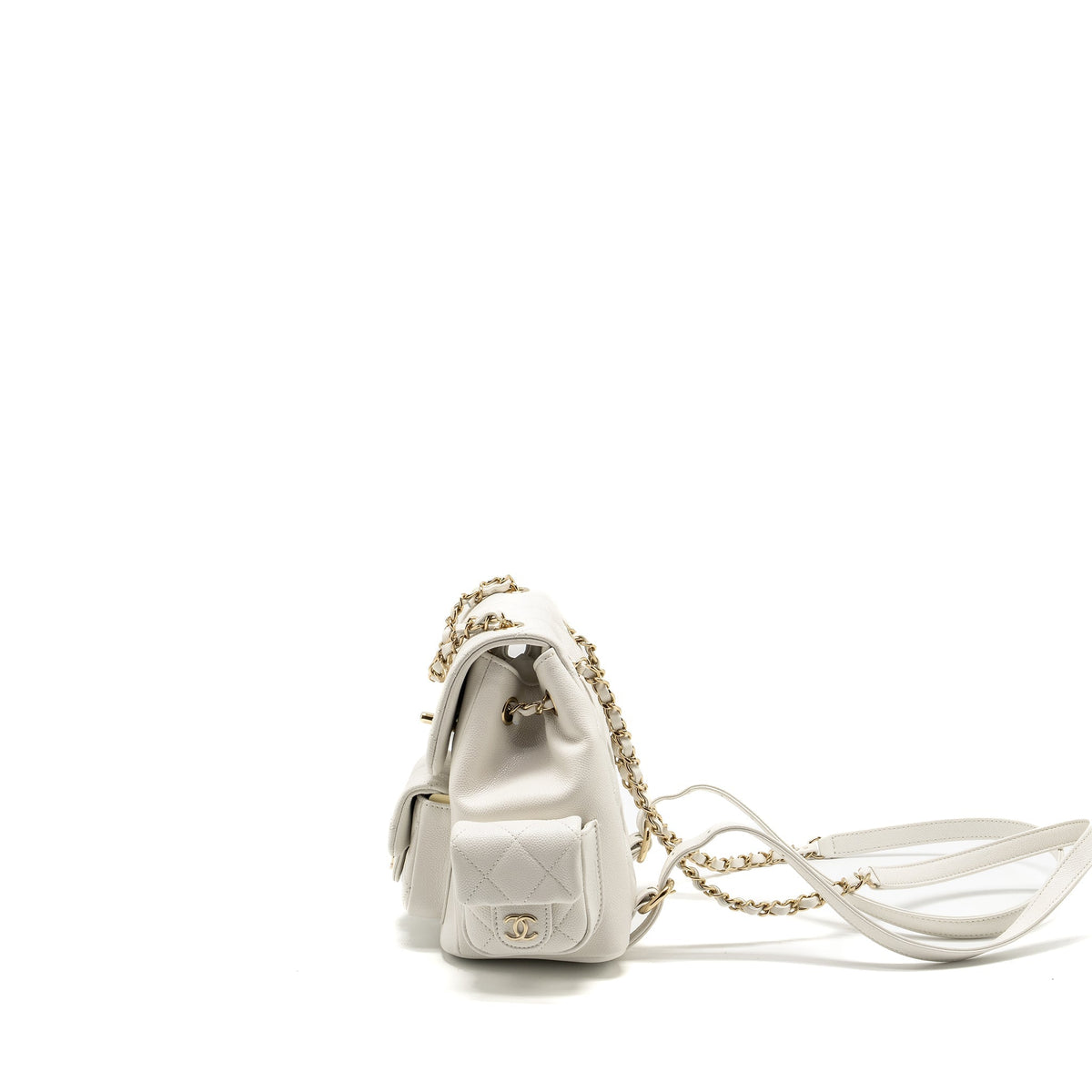 CHANEL 23K TRIPLE POCKET MINI BACKPACK CAVIAR WHITE LGHW (MICROCHIP)