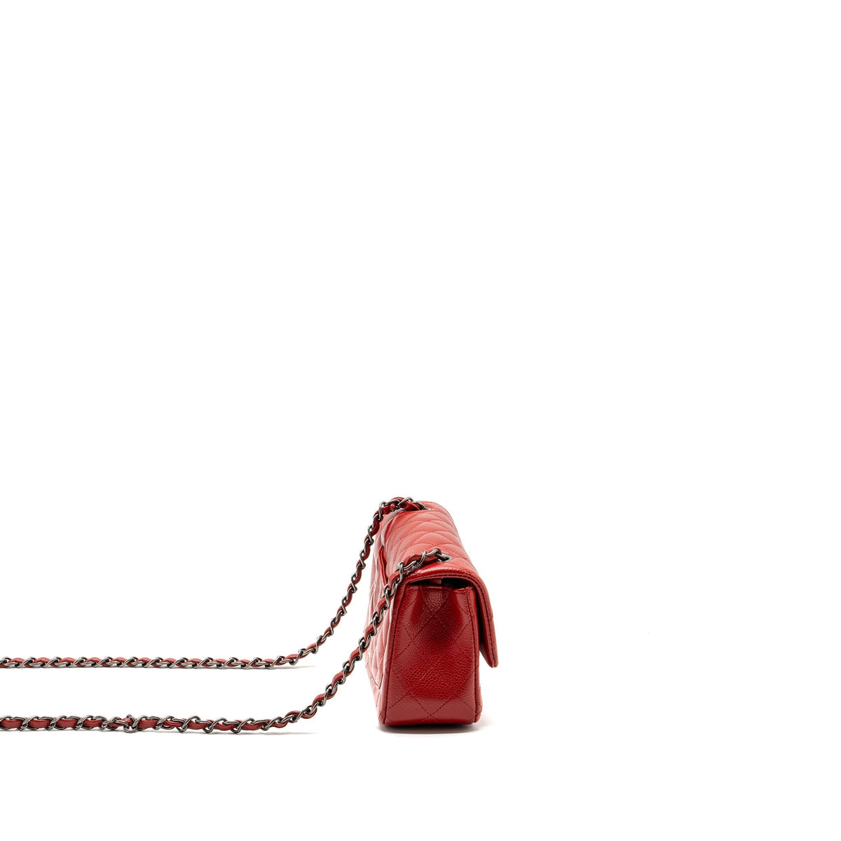 CHANEL MINI RECTANGULAR FLAP BAG CAVIAR RED RUTHENIUM HARDWARE