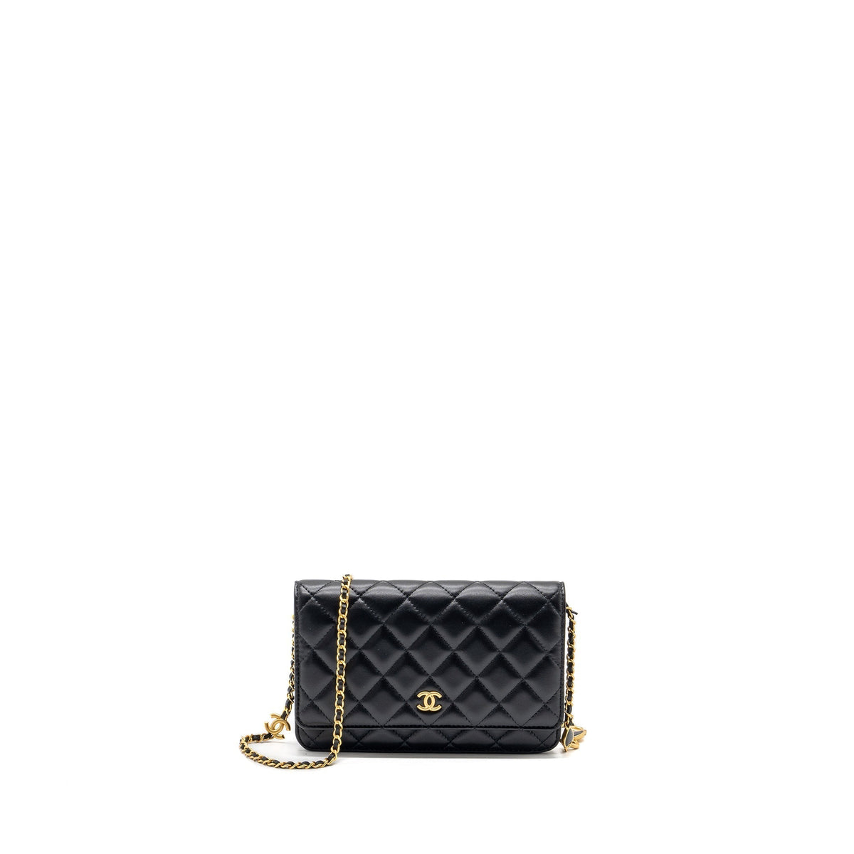 CHANEL COCO HEART WALLET ON CHAIN LAMBSKIN BLACK GHW (MICROCHIP)