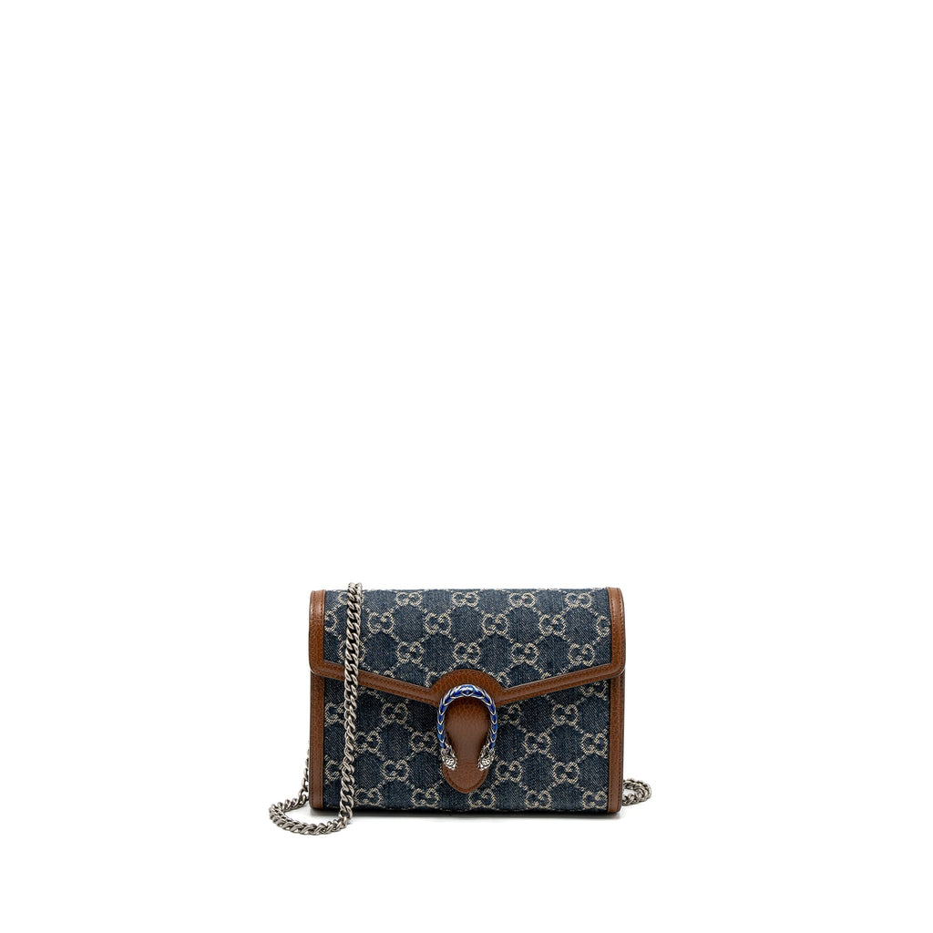 GUCCI DIONYSUS CHAIN WALLET GG SUPREME DENIM/LEATHER MULTICOLOUR HARDWARE