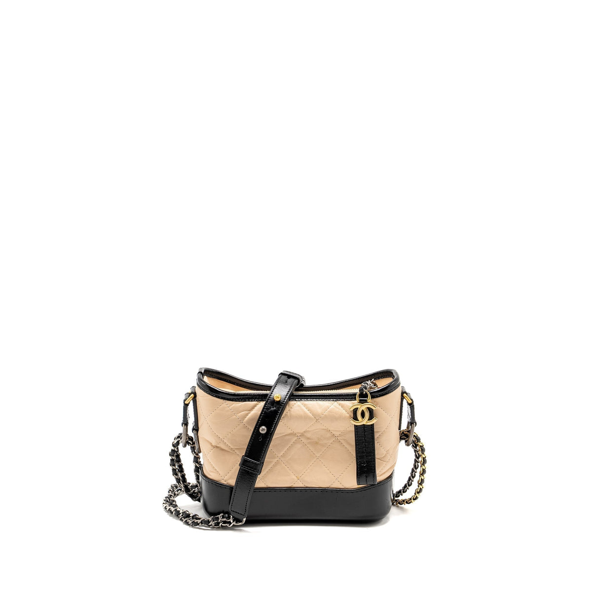 CHANEL SMALL GABRIELLE HOBO BAG AGED CALFSKIN BEIGE/BLACK MULTICOLOUR HARDWARE