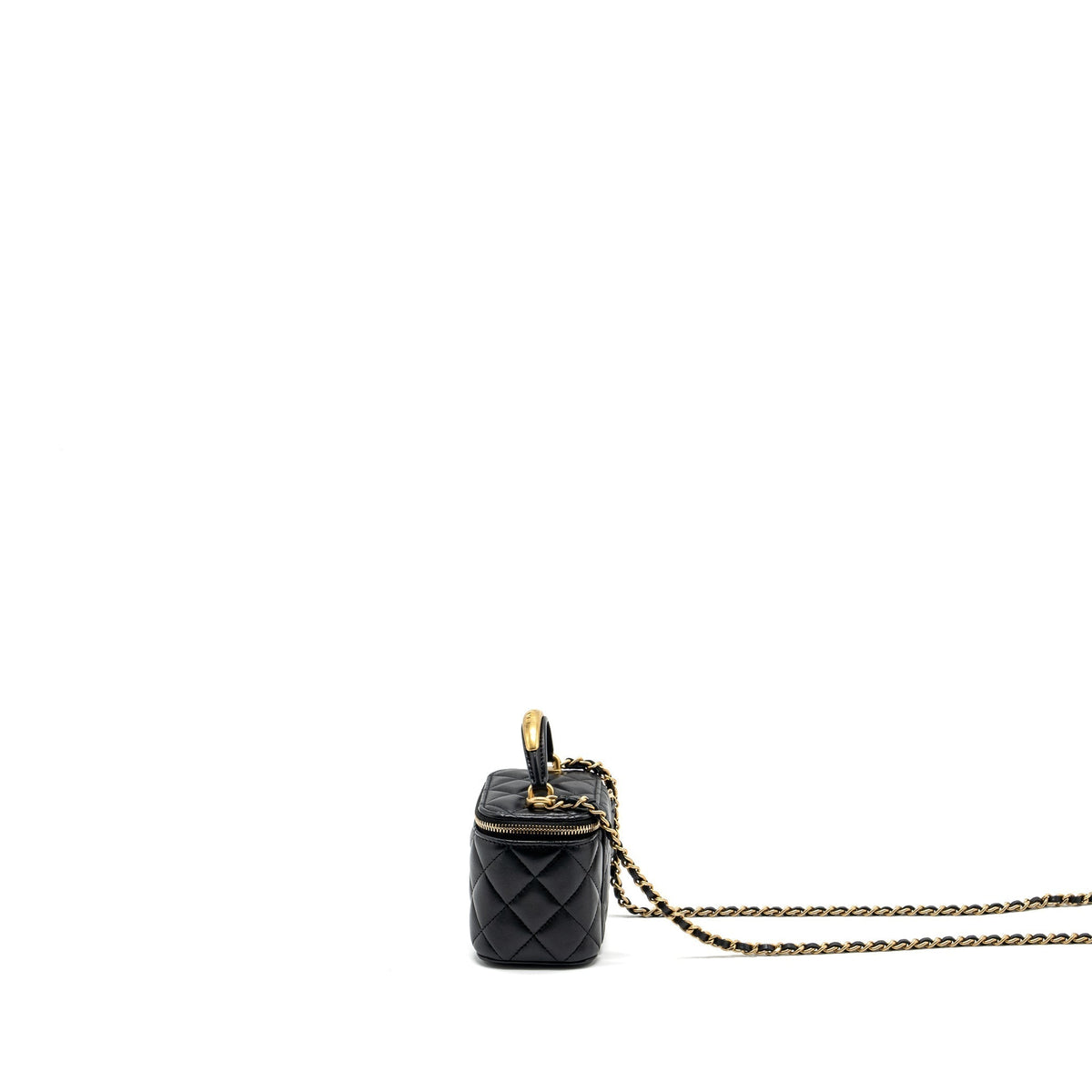 CHANEL TOP HANDLE MINI VANITY CASE WITH CHAIN LAMBSKIN BLACK GHW (MICROCHIP)