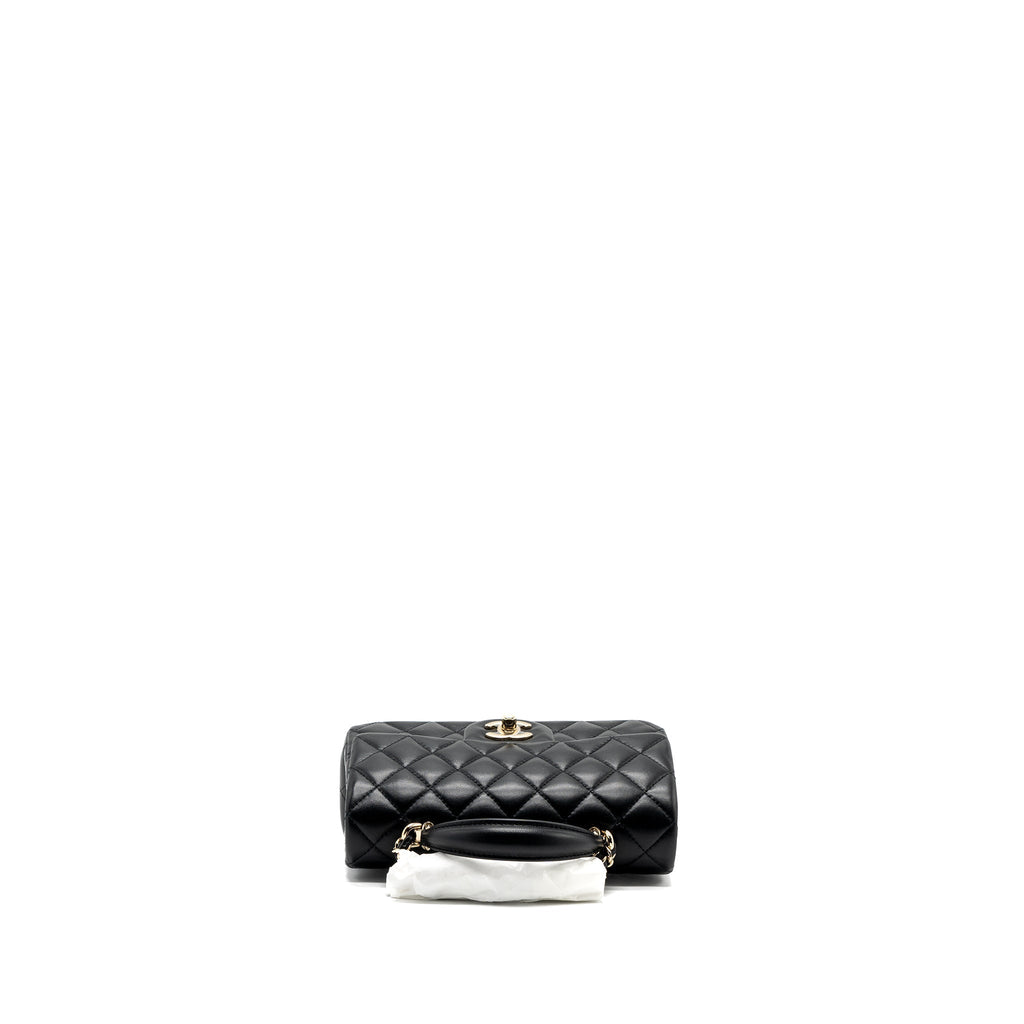 CHANEL TOP HANDLE MINI RECTANGULAR FLAP BAG LAMBSKIN BLACK LGHW (MICROCHIP )