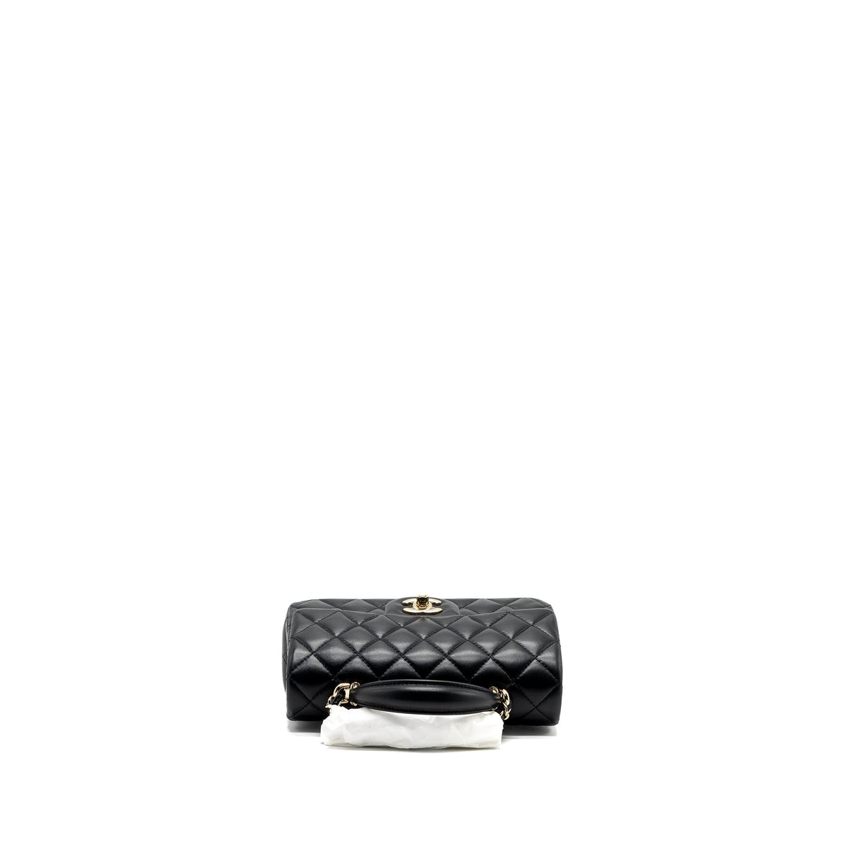 CHANEL TOP HANDLE MINI RECTANGULAR FLAP BAG LAMBSKIN BLACK LGHW (MICROCHIP )