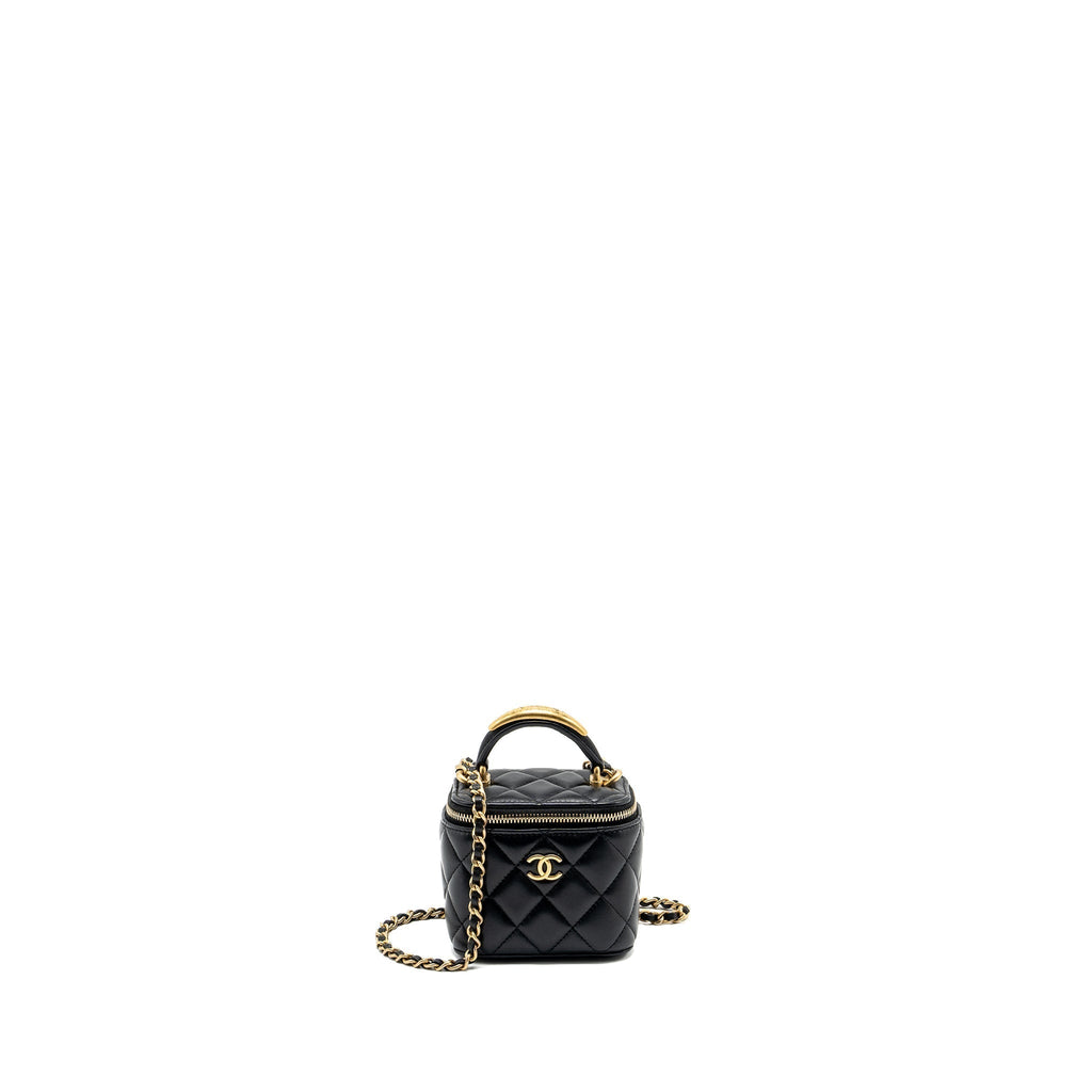 CHANEL TOP HANDLE MINI VANITY CASE WITH CHAIN LAMBSKIN BLACK GHW (MICROCHIP)