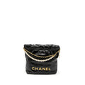 CHANEL 23S MINI 22 BAG WITH PEARL SHINY CALFSKIN BLACK BRUSHED GHW (MICROCHIP)
