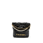 CHANEL 23S MINI 22 BAG WITH PEARL SHINY CALFSKIN BLACK BRUSHED GHW (MICROCHIP)