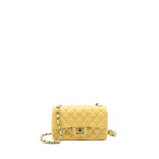 CHANEL MINI RECTANGULAR FLAP BAG LAMBSKIN YELLLOW/BLUE WITH IRIDESCENT BLUE HARDWARE