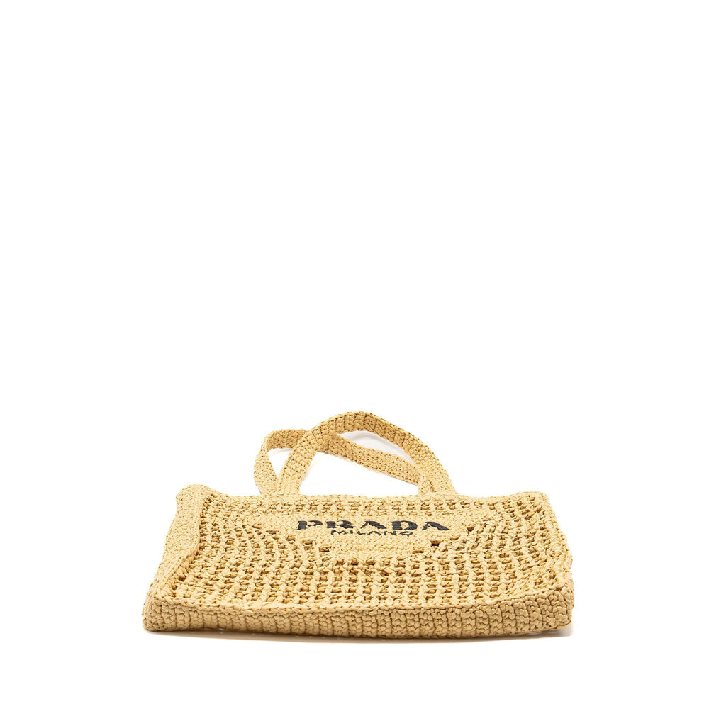 PRADA CROCHET TOTE BAG RAFFIA TAN