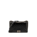 CHANEL NEW MEDIUM CHAIN EDGE BOY BAG CALFSKIN BLACK RUTHENIUM SHW
