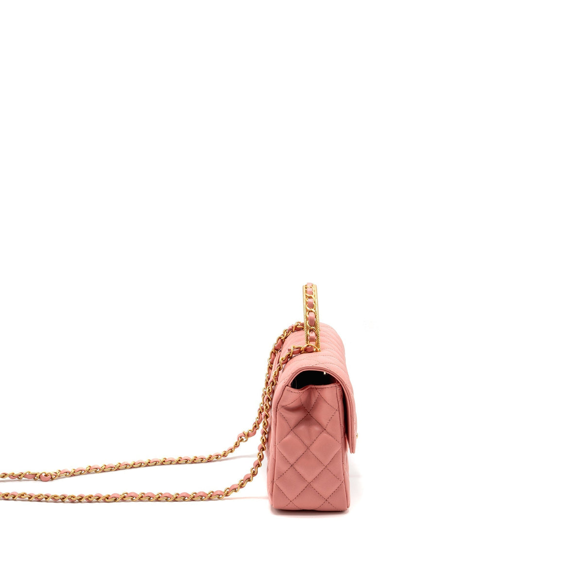 CHANEL 23K DETAIL TOP HANDLE FLAP BAG LAMBSKIN PINK GHW (MICROCHIP)