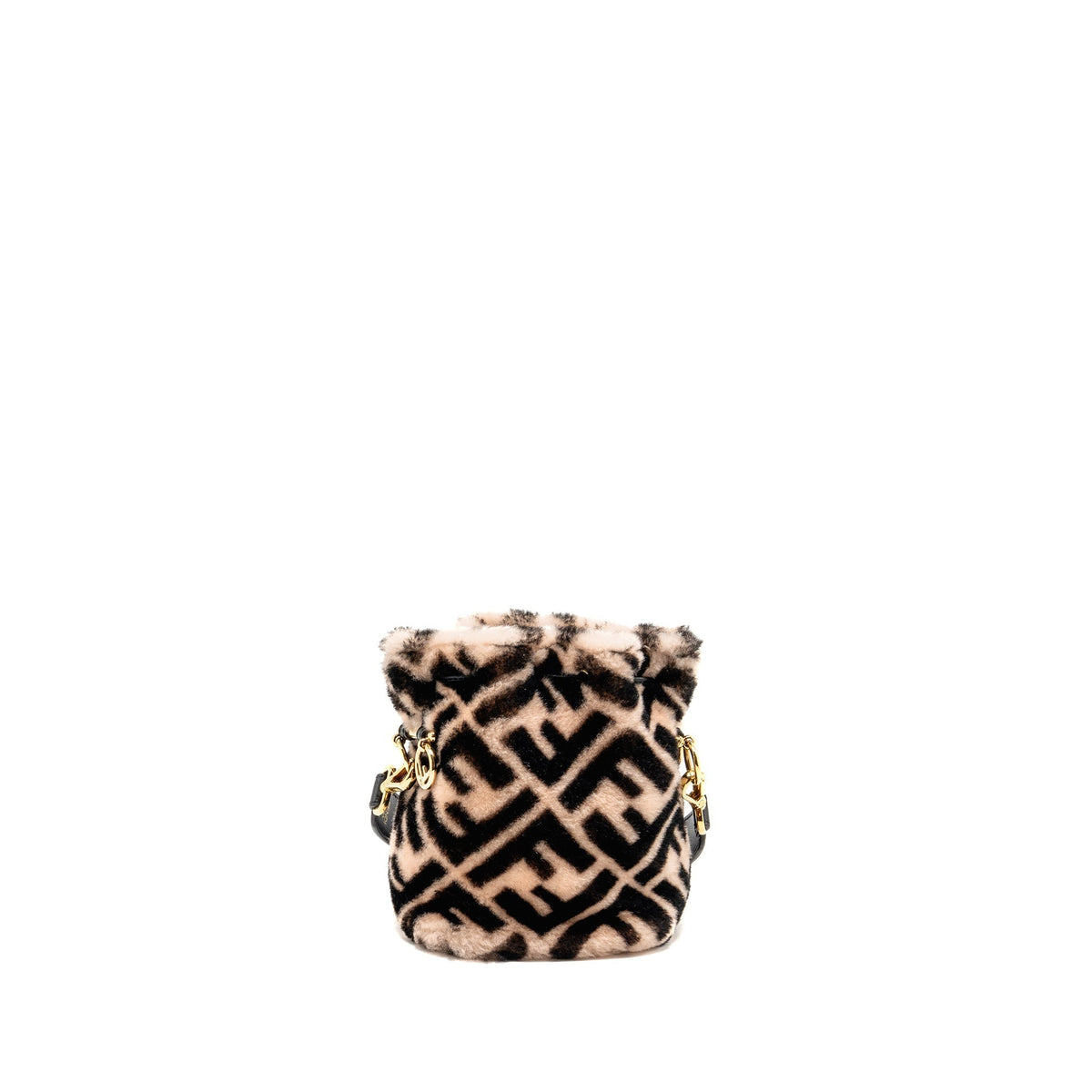 FENDI MON TRESOR BUCKET BAG SHEARLING ZUCCA PINK/BLACK GHW