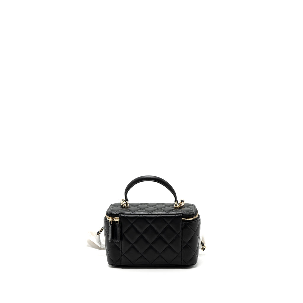 CHANEL TOP HANDLE LONG VANITY WITH CHAIN LAMBSKIN BLACK LGHW(MICROCHIP)