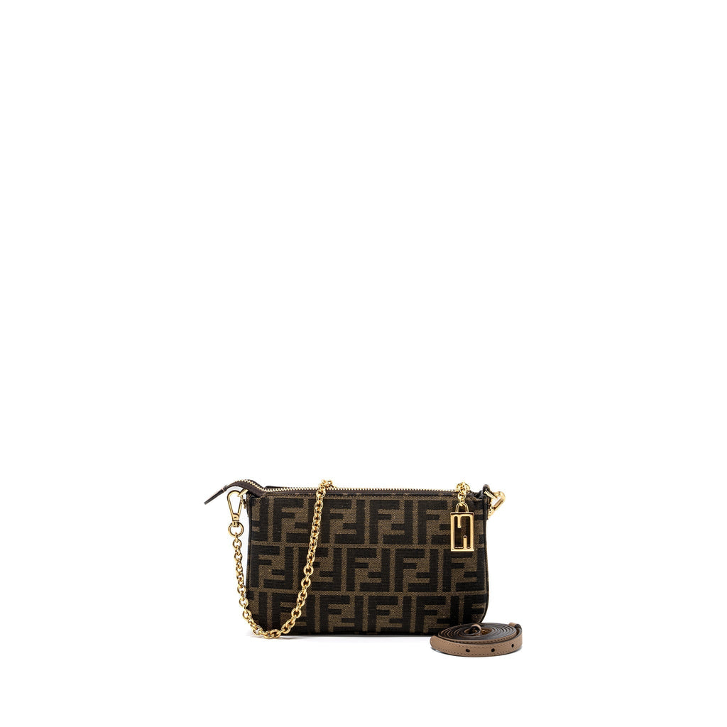 FENDI BAGUETTE POUCH BROWN JACQUARD FF FABRIC GHW