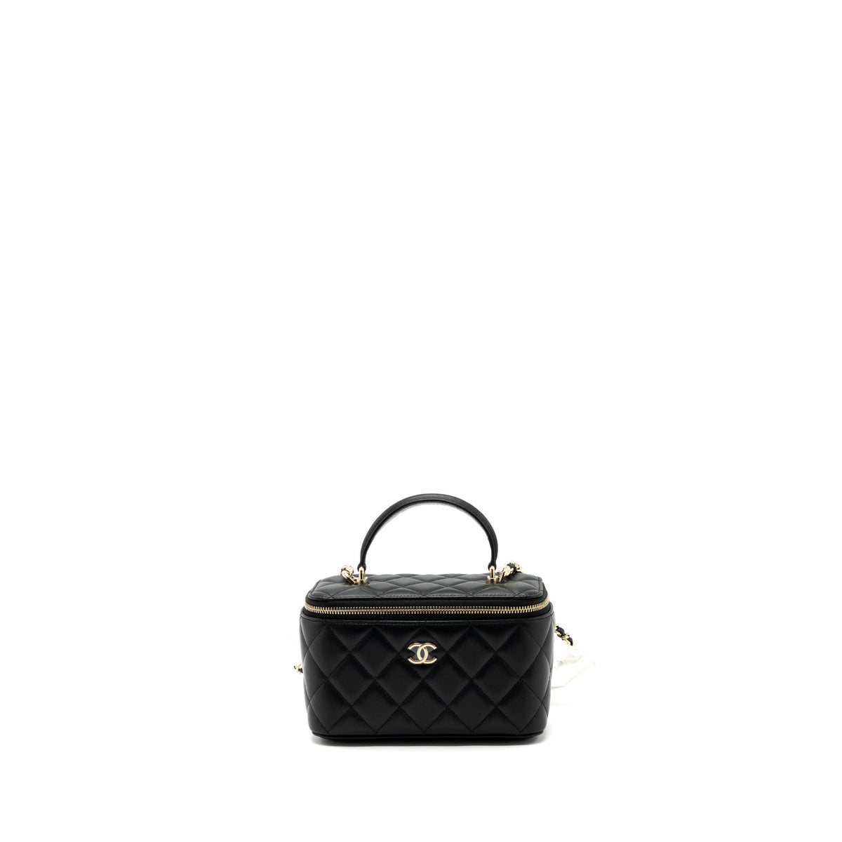 CHANEL TOP HANDLE LONG VANITY WITH CHAIN LAMBSKIN BLACK LGHW(MICROCHIP)