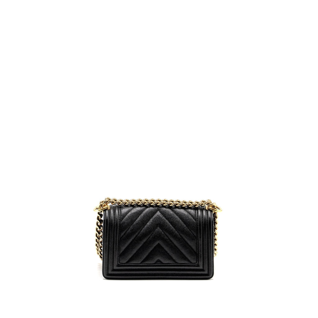 CHANEL CHEVRON SMALL BOY BAG CAVIAR BLACK GHW