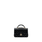 CHANEL TOP HANDLE MINI RECTANGULAR FLAP BAG LAMBSKIN BLACK LGHW (MICROCHIP )