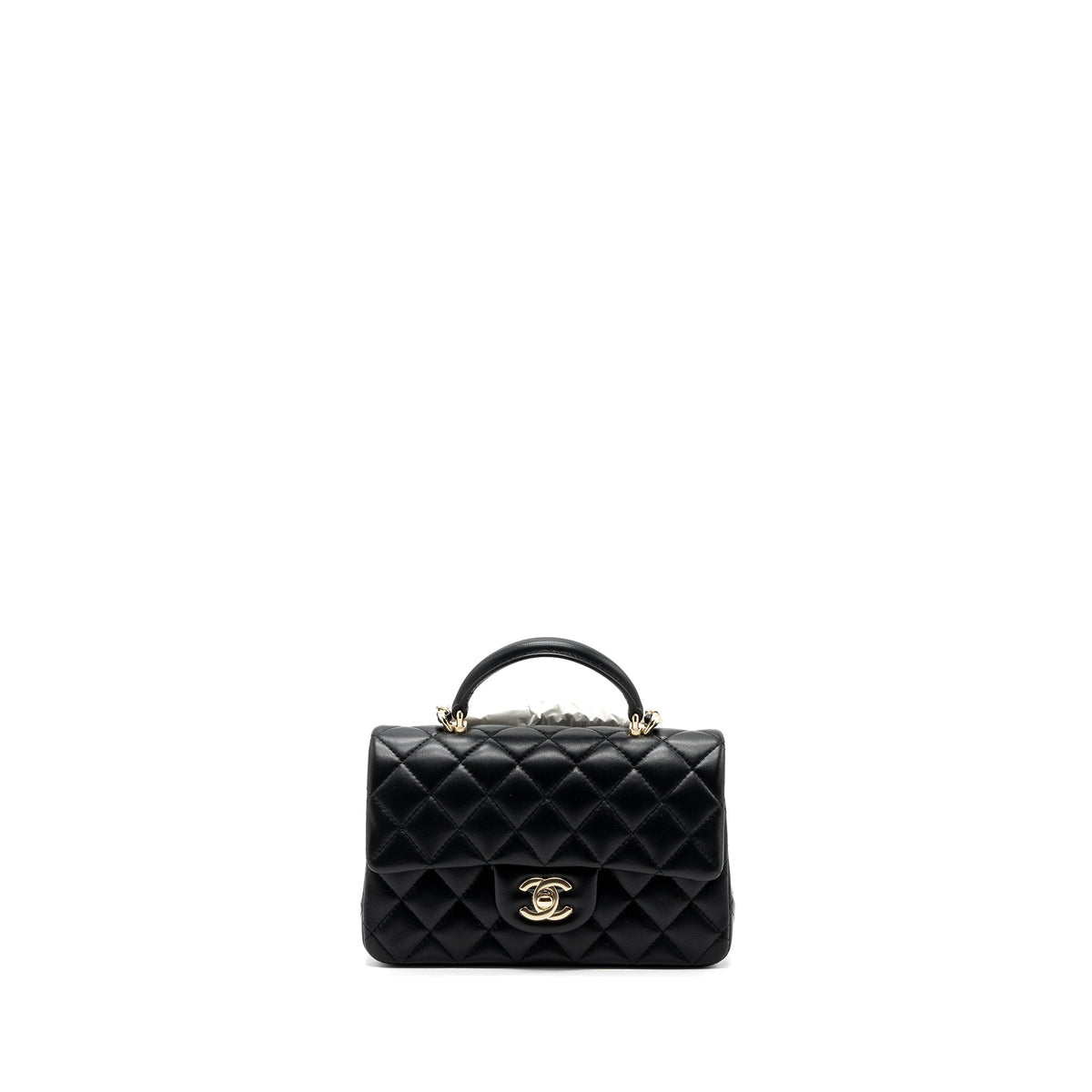 CHANEL TOP HANDLE MINI RECTANGULAR FLAP BAG LAMBSKIN BLACK LGHW (MICROCHIP )