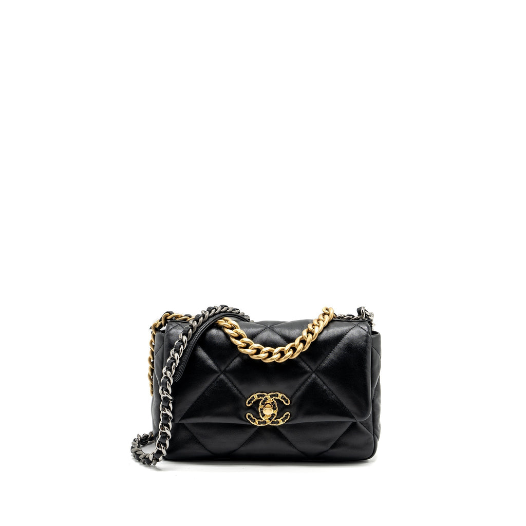 CHANEL SMALL 19 BAG LAMBSKIN BLACK MULTICOLOUR HARDWARE (MICROCHIP)