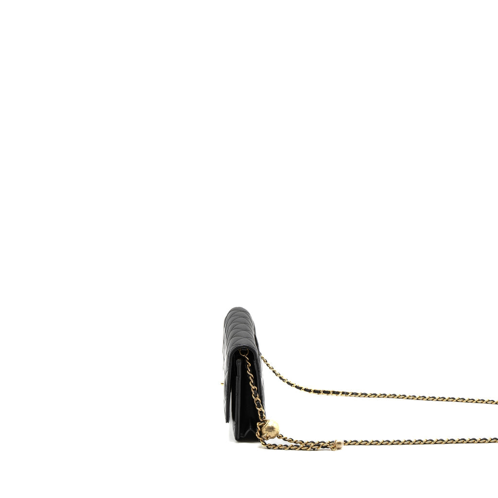 CHANEL PEARL CRUSH WALLET ON CHAIN LAMBSKIN BLACK GHW (MICROCHIP)