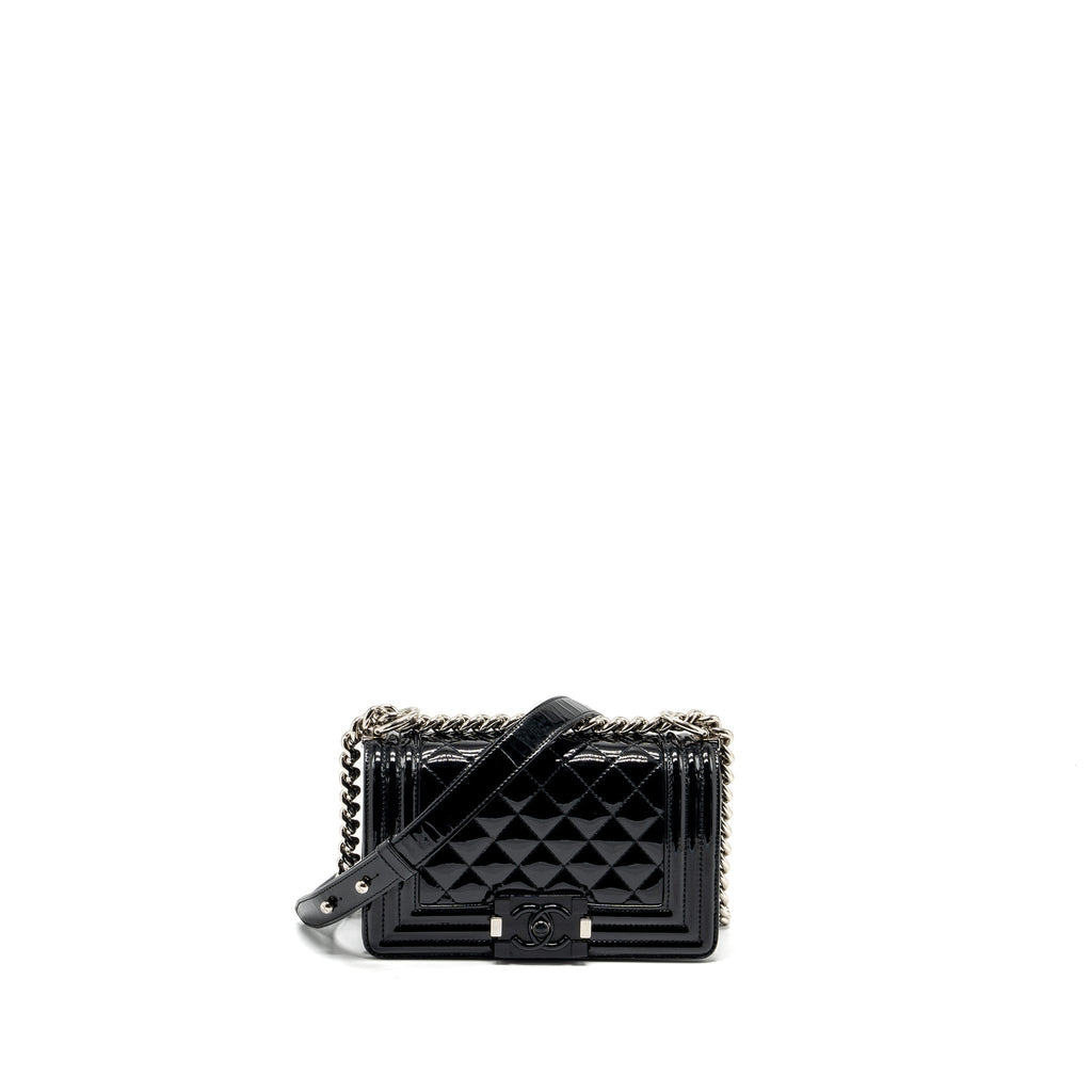 CHANEL SMALL BOY BAG PATENT BLACK MULTICOLOUR HARDWARE