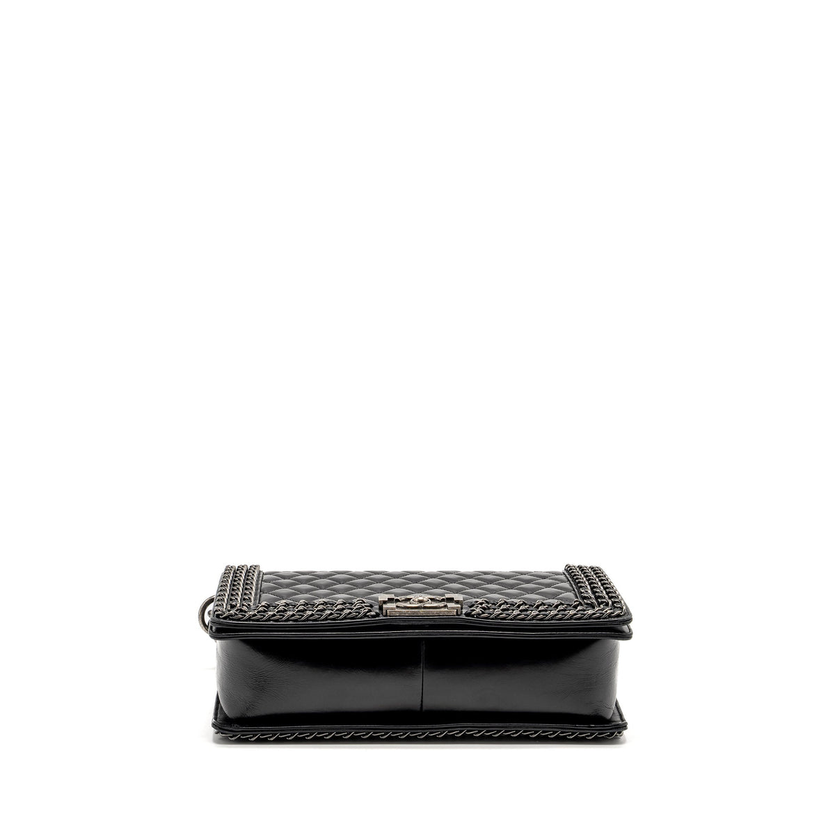CHANEL NEW MEDIUM CHAIN EDGE BOY BAG CALFSKIN BLACK RUTHENIUM SHW