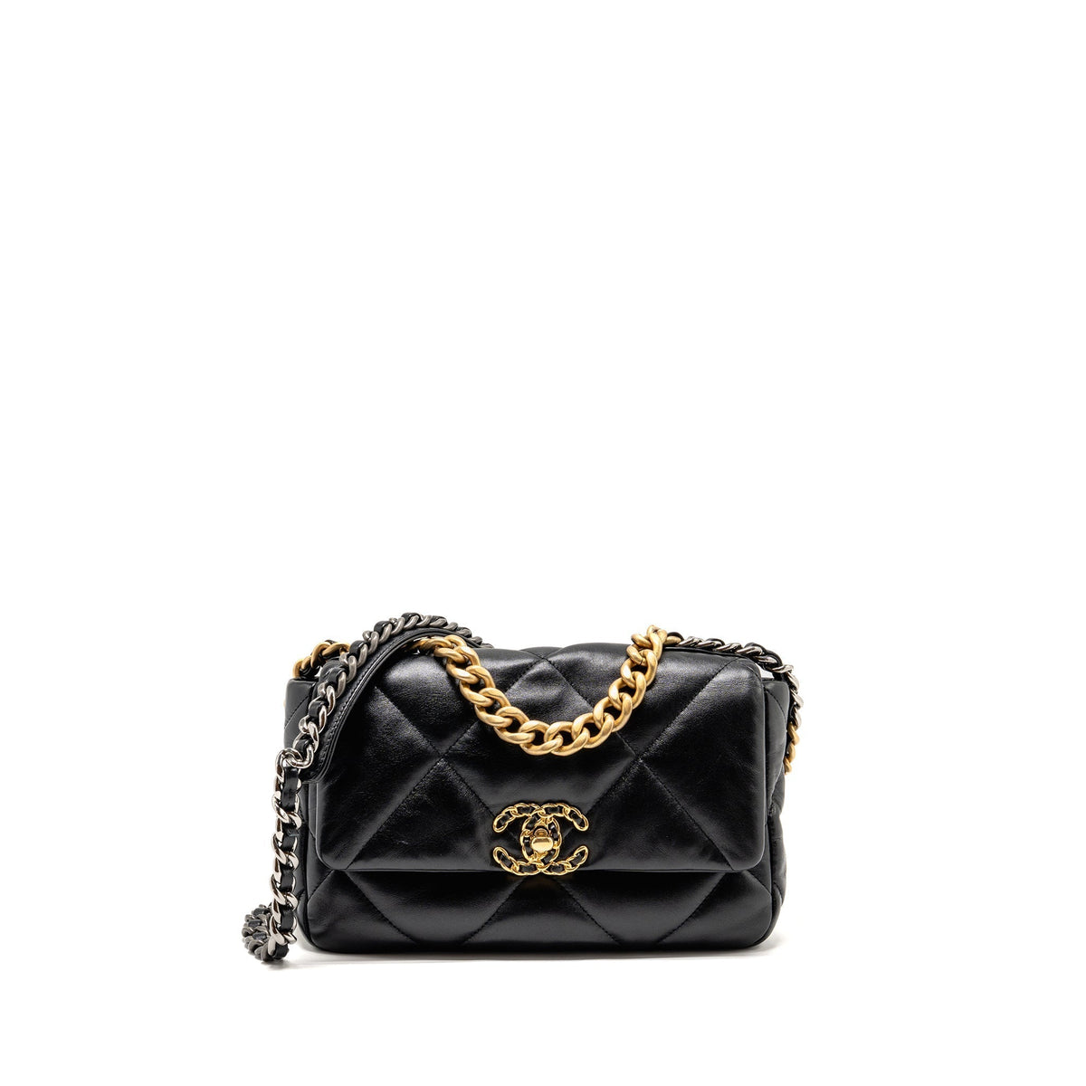 CHANEL SMALL 19 BAG LAMBSKIN BLACK MULTICOLOR HARDWARE (MICROCHIP)