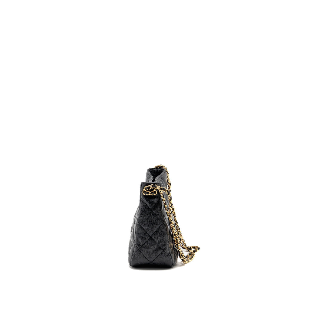 CHANEL QUILTED HOBO CAVIAR BLACK GHW (MICROCHIP)