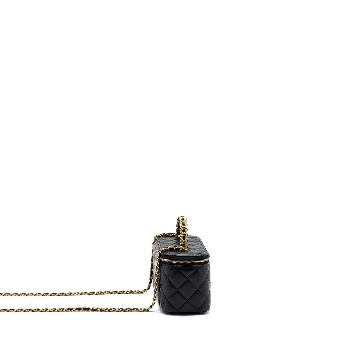 CHANEL TOP HANDLE LONG VANITY LAMBSKIN BLACK GHW (MICROCHIP)