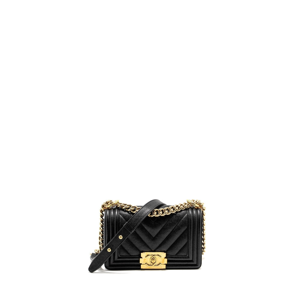 CHANEL CHEVRON SMALL BOY BAG CAVIAR BLACK GHW
