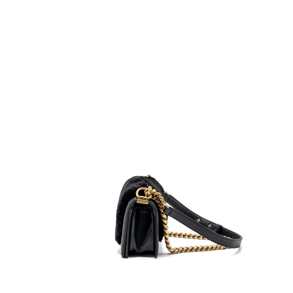CHANEL SMALL BOY BAG RABBIT HAIR LIMITED EDITION LAMBSKIN BLACK GHW