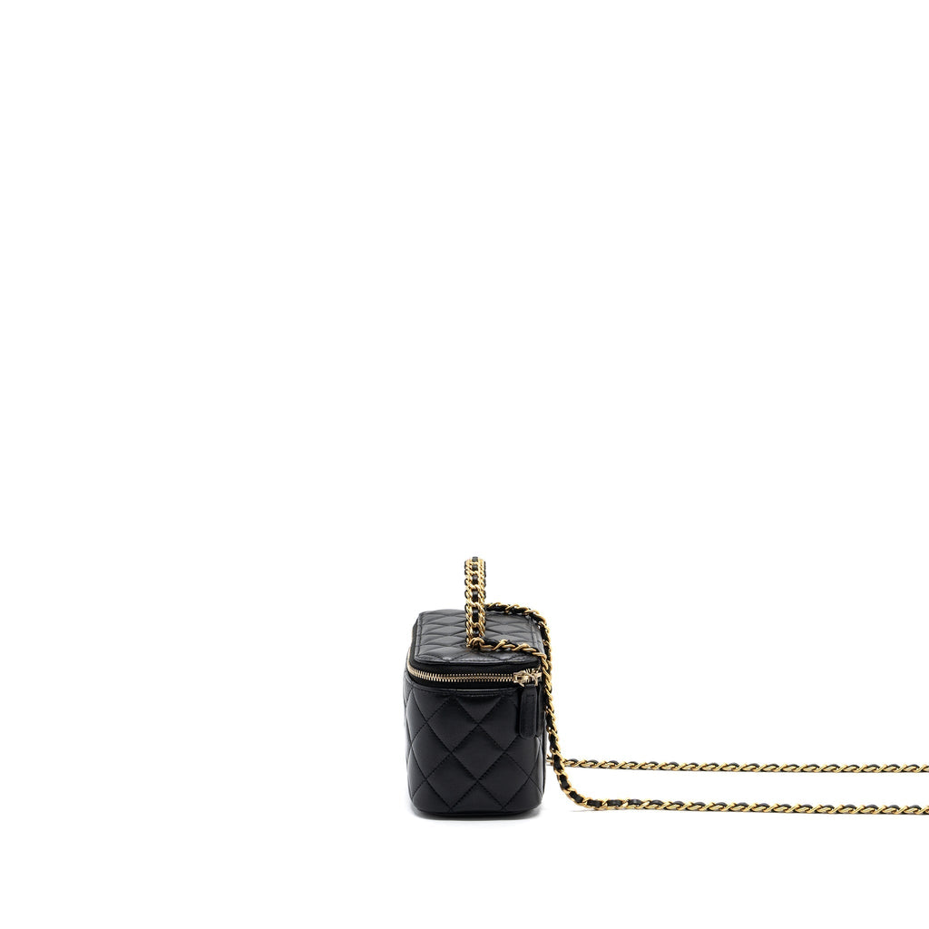 CHANEL TOP HANDLE LONG VANITY LAMBSKIN BLACK GHW (MICROCHIP)